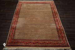 6x8 Ivory, Orange, Navy Color Hand Knotted Seraband New Zealand Wool Traditional Oriental Rug