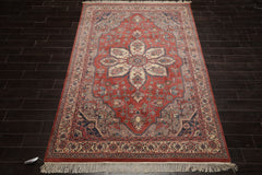6x9 Rose, Ivory, Taupe Color Hand Knotted Heriz New Zealand Wool Traditional Oriental Rug