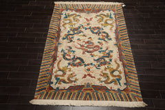6x9 Ivory, Gold, Brown Color Hand Knotted Tibetan New Zealand Wool Chinese Art Deco Oriental Rug