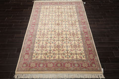 6x9 Ivory, Plum, Aqua Color Hand Knotted Herati New Zealand Wool Traditional Oriental Rug