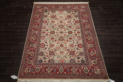 6x9 Ivory, Raspberry, Rose Color Hand Knotted Oushak New Zealand Wool Traditional Oriental Rug