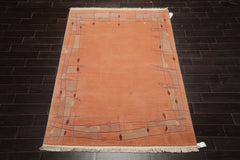 5x8 Blush, Beige, Taupe Color Hand Knotted Tibetan New Zealand Wool Art Deco Oriental Rug