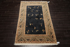 5x8 Charcoal, Brown, Beige Color Hand Knotted Tibetan New Zealand Wool Art Deco Oriental Rug
