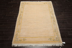 6x9 Oatmeal, Gold, Gray Color Hand Knotted Tibetan New Zealand Wool Art Deco Oriental Rug