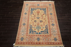 6x9 Vanilla, Turquoise, Ivory Color Hand Knotted Oushak Wool Traditional Oriental Rug