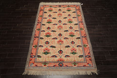 6x9 Ivory, Blush, Green Color Hand Knotted Oushak Wool Arts & Crafts Oriental Rug