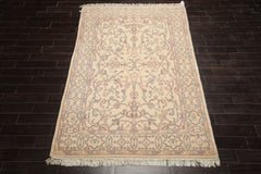 6x9 Ivory, Rose, Gray Color Hand Knotted Oushak New Zealand Wool Traditional Oriental Rug