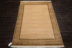 5x8 Warm Beige, Green, Color Hand Knotted Tibetan New Zealand Wool Modern & Contemporary Oriental Rug