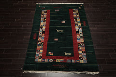 6x8 Green, Rust, Ivory Color Hand Knotted Gabbeh New Zealand Wool Tribal Oriental Rug