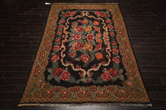 6x11 Charcoal, Mustard, Turquoise Color Hand Woven Caucasian Kilim Wool Botanical Oriental Rug