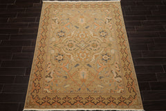 6x7 Khaki, Light Peach, Ivory Color Hand Knotted Aubusson Savonnerrie Wool Traditional Oriental Rug