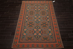 6x9 Teal, Orange, Gold Color Hand Woven French Needlepoint Wool Art Deco Oriental Rug