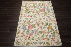 6x9 Ivory, Green, Pink Color Hand Woven Caucasian Needlepoint Wool Traditional Oriental Rug