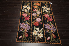 6x9 Black, Gold, Pink Color Hand Woven French Needlepoint Wool Traditional Oriental Rug