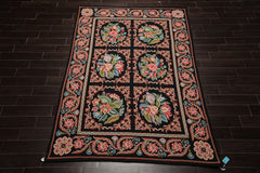 6x9 Black, Rust, Ivory Color Hand Woven Needlepoint Wool Traditional Oriental Rug