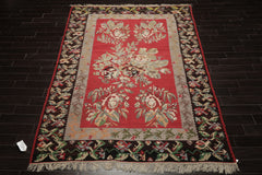 7x11 Crimson, Gray, Brown Color Hand Woven Kilim Wool Arts & Crafts Oriental Rug