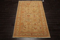 6x9 Light Gold, Coral, Tan Color Hand Knotted Oushak Wool Arts & Crafts Oriental Rug