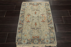 2x3 Gray, Beige, Slate Color Hand Knotted Distress Quality Oushak Wool Transitional Oriental Rug