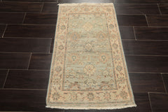 2x3 Mint, Beige, Blush Color Hand Knotted Afghan Oushak Wool Transitional Oriental Rug