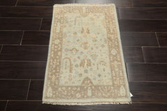 2x3 Mint, Taupe, Beige Color Hand Knotted Oushak Wool Transitional Oriental Rug