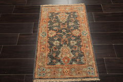 2x3 Slate, Gray, Burnt Orange Color Hand Knotted Oushak Wool Transitional Oriental Rug