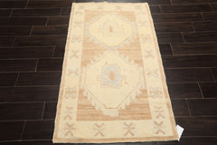 3x5 Brown, Ivory, Gray Color Hand Knotted Oushak Wool Transitional Oriental Rug