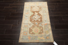 3x5 Brown, Gray, Ivory Color Hand Knotted Oushak Wool Transitional Oriental Rug
