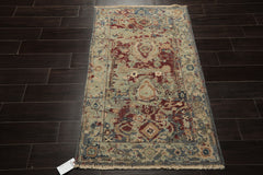 3x5 Maroon, Beige, Aqua Color Hand Knotted Oushak Wool Transitional Oriental Rug