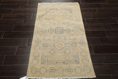 3x5 Beige, Gray, Slate Color Hand Knotted Afghan Oushak Wool Transitional Oriental Rug