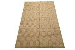 6x9 Moss, Beige, Tan Color Hand Knotted Tibetan Wool Modern & Contemporary Oriental Rug