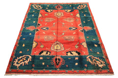 9x12 Coral, Turquoise, Teal Color Hand Knotted Turkish Oushak Wool Oriental Rug