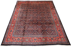 10x14 Navy, Coral, Blue Color Hand Knotted Bidjar Wool Traditional Oriental Rug