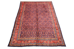 7x11 Royal Blue, Coral, Blush Color Hand Knotted Mahal Sarouk Wool Traditional Oriental Rug