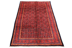 7x10 Navy, Coral, Aqua Color Hand Knotted Mahal Sarouk Wool Traditional Oriental Rug