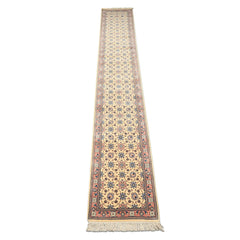 Runner Ivory, Rose, Blue Color Hand Knotted Kashan Wool Traditional Oriental Rug