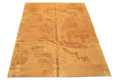 8x10 Tone on Tone Gold, , Color Hand Knotted Tibetan Wool & Pure Silk Modern & Contemporay Oriental Rug