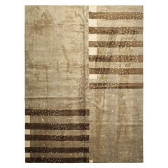 Multi Size Moss Gray Brown Color Hand Knotted Tibetan Wool & Silk Modern & Contemporary Oriental Rug