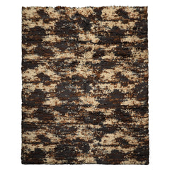 8x10 Ivory, Chocolate, Aubergine Color Hand Knotted Moroccan Shag Wool Modern & Contemporary Oriental Rug