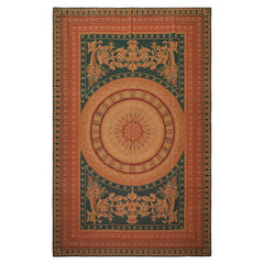 7x11 Teal, Tan, Brown Color Hand Woven French Needlepoint Wool Traditional Oriental Rug
