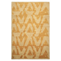 6x9 Beige, Gold, Tan Color Hand Knotted Tibetan Wool & Silk Modern & Contemporary Oriental Rug