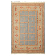 6x9 Aqua, Mint, Tan Color Hand Knotted French Aubusson Savonerrie Wool & Silk Traditional Oriental Rug