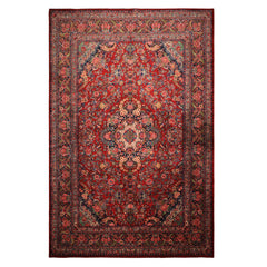 10x15 Red, Navy, Ivory Color Hand Knotted Tabriz Wool Traditional Oriental Rug