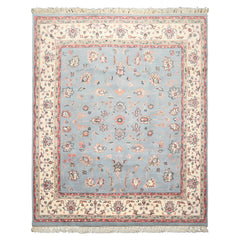 8x10 Baby Blue, Ivory, Pink Color Hand Knotted Kashan Wool Traditional/ Botanical Oriental Rug