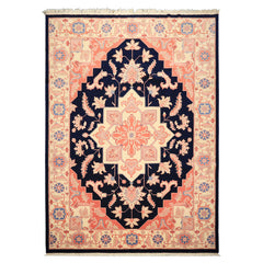9x12 Navy, Ivory, Salmon Color Hand Knotted Heriz Wool Traditional/ Medallion Oriental Rug