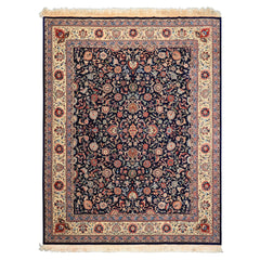 8x10 Navy, Ivory, Red Color Hand Knotted Kashan NZ Wool Traditional Oriental Rug