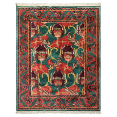 8x10 Teal-Green, Raspberry-Rose, Gold Color Hand Knotted Arts & Crafts Wool Eclectic Oriental Rug