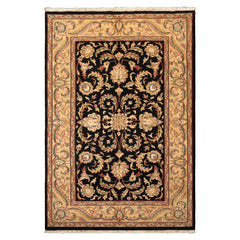 6x9 Black, Warm, Beige Color Hand Knotted Agra Wool Traditional Oriental Rug