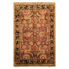 6x9 Plum, Black, Lime Color Hand Knotted Agra Wool Traditional Oriental Rug