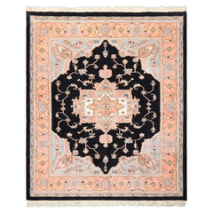 8x10 Black, Peach, Ivory Color Hand Knotted Heriz Wool Traditional Oriental Rug