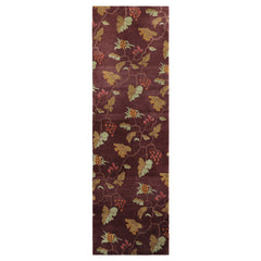 Runner Aubergine, Gold, Mint Color Hand Knotted Tibetan Wool Transitional Oriental Rug